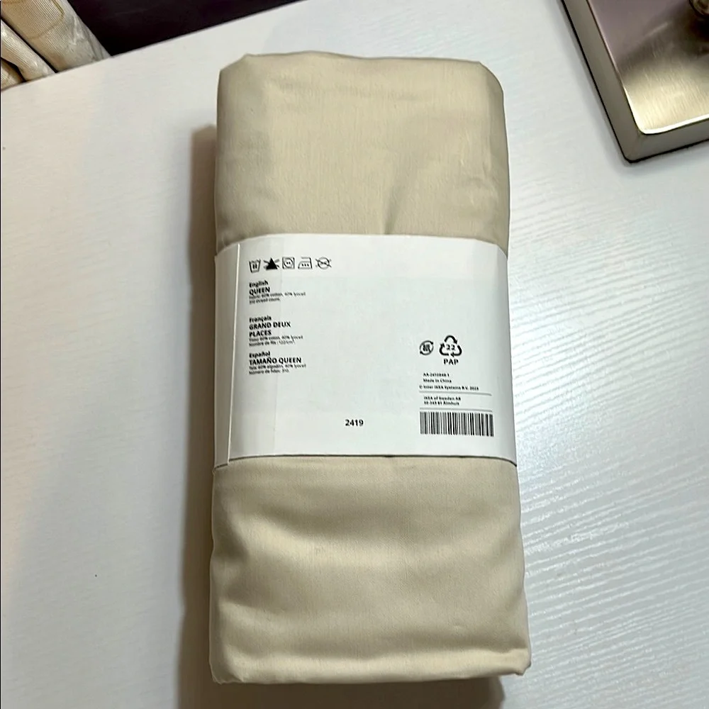 NWT lot of 2 IKEA Queen cream Bedding flat Sheets Nattjasmin